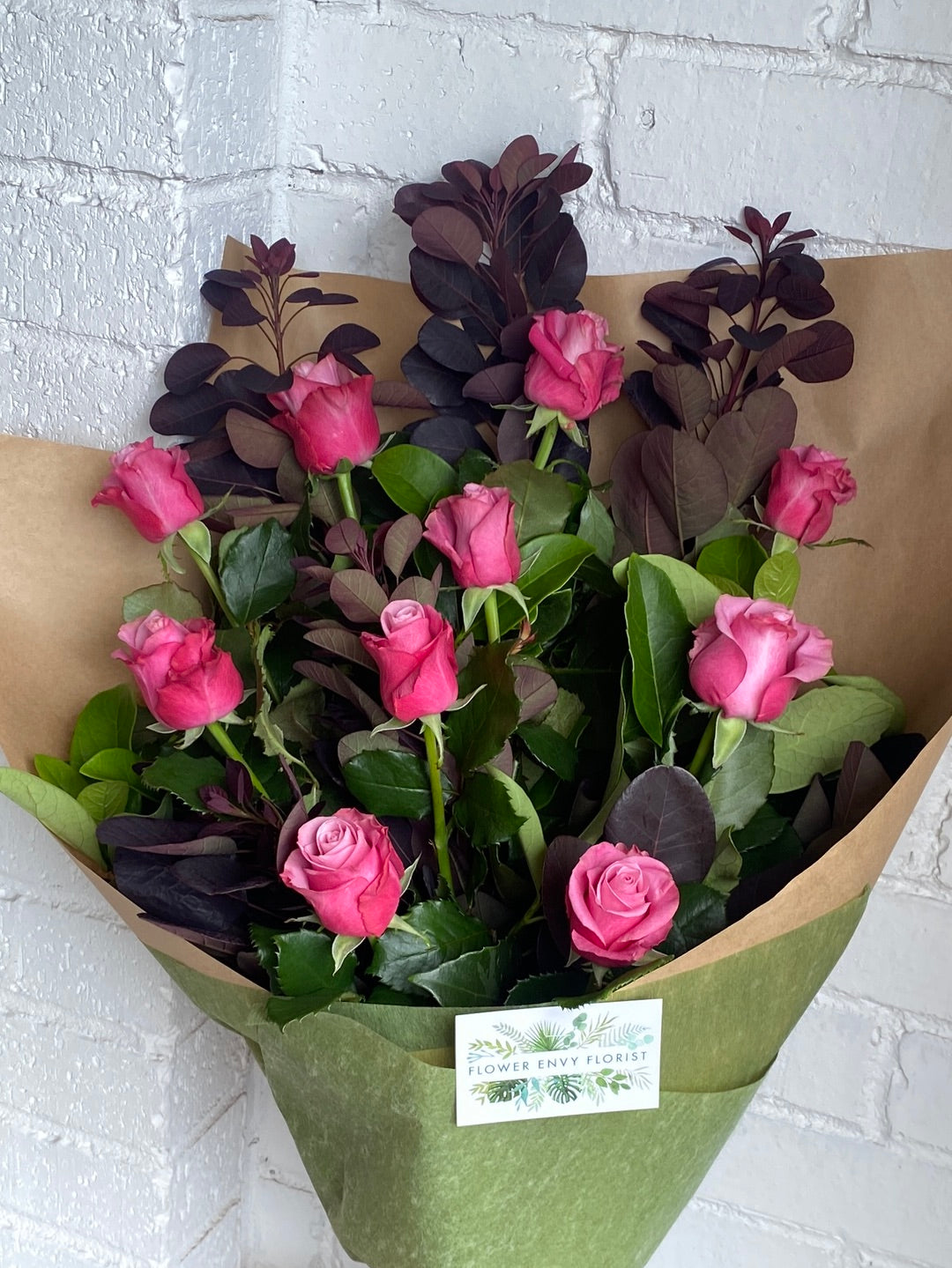 Pink Long stem rose bouquet.